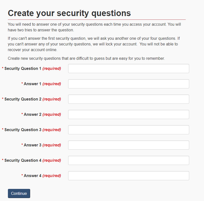 Create your security questions