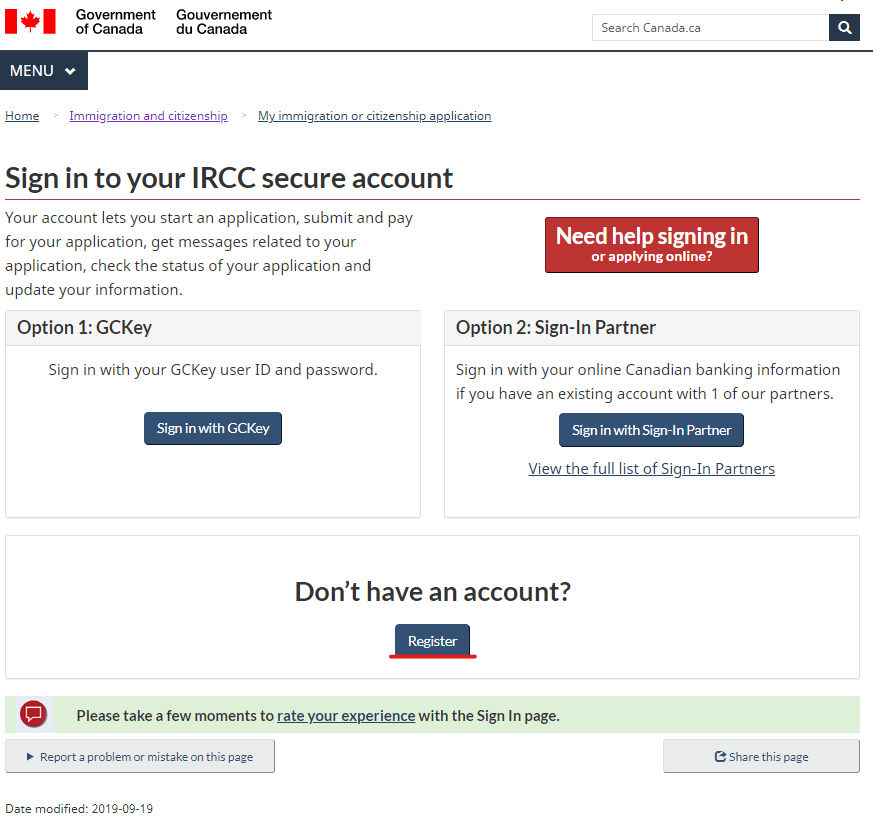 Sign to your ircc secure account