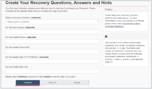 Recovery Questionsの登録