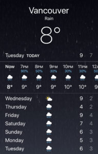 2019年12月31日BCバンクーバーの天気のスクリーンショット