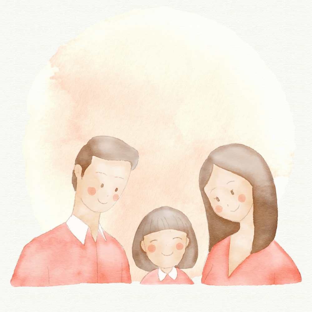 3人家族の水彩画のようなイラスト