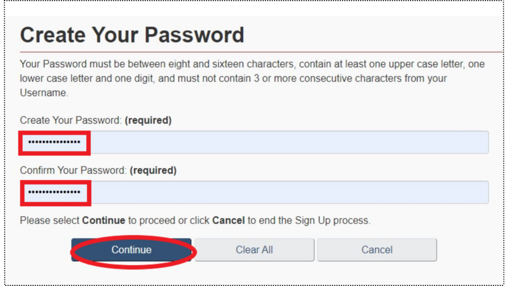 カナダのワーホリビザ申請画面でパスワードを設定