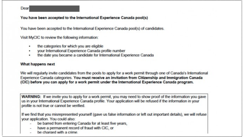 カナダのワーホリビザ申請のPDFファイル