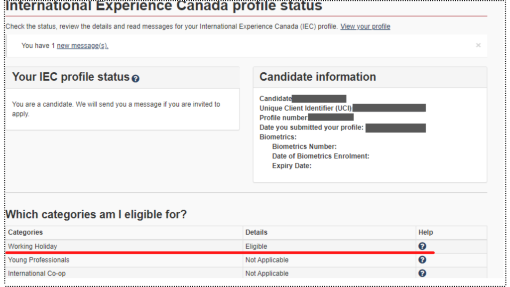 カナダのワーホリビザ申請の確認画面