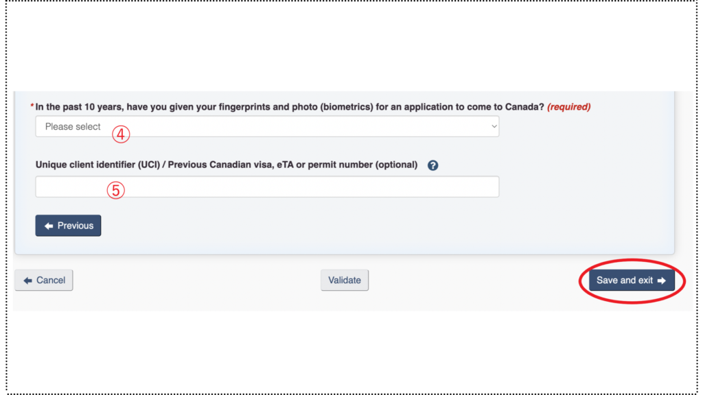 カナダのワーホリビザ申請のバイオメトリクス確認画面