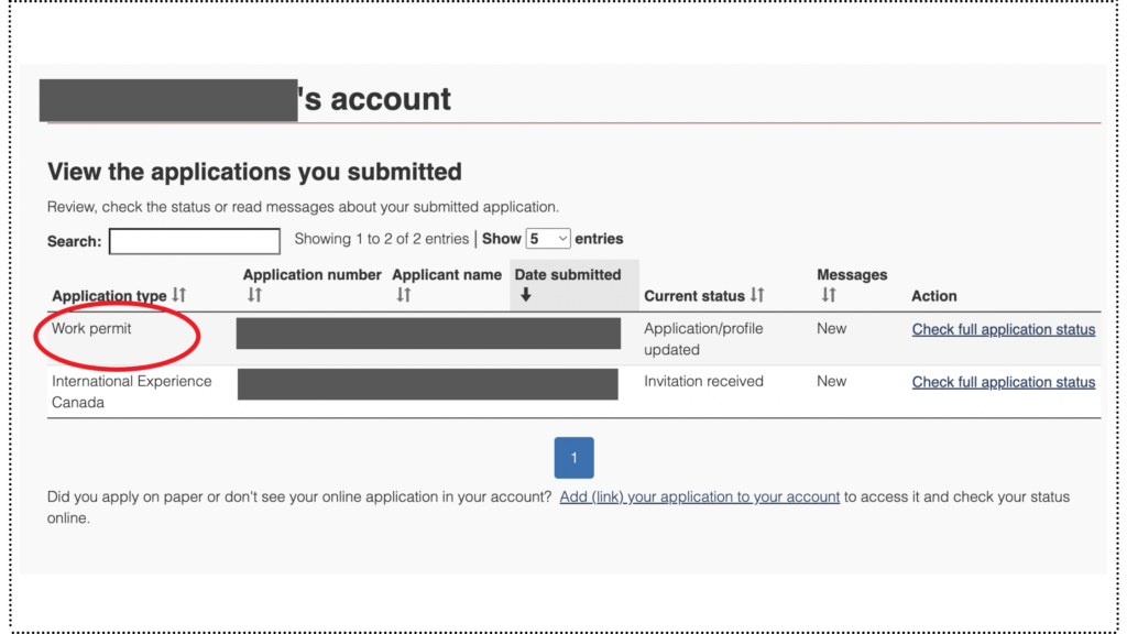 カナダのワーホリビザ申請の提出したアプリケーション確認画面
